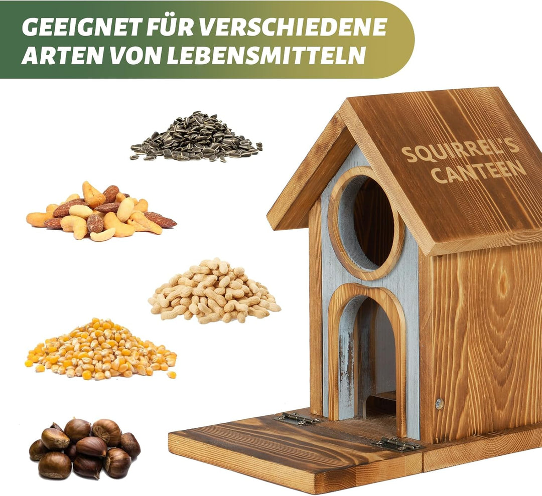 MIXXIDEA Eichhörnchen Futterhaus für draussen, stabiles Eichhörnchen-Futterhaus mit dickem Holz, Kei