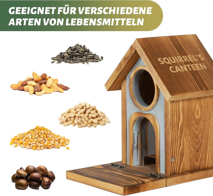 MIXXIDEA Eichhörnchen Futterhaus für draussen, stabiles Eichhörnchen-Futterhaus mit dickem Holz, Kei