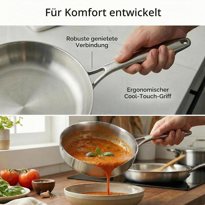 Pfanne Edelstahl-Bratpfanne - Für gleichmässiges Braten und scharfe Anbraten auf allen Herdarten, in