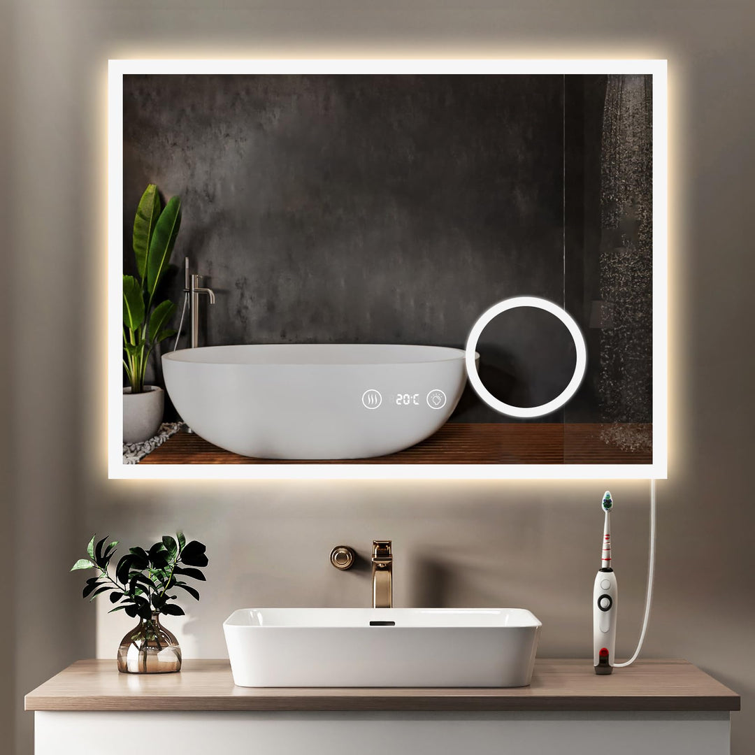 YOLEO Badspiegel mit Beleuchtung, LED Spiegel Wandspiegel mit Steckdose, Badezimmerspiegel LED Besch