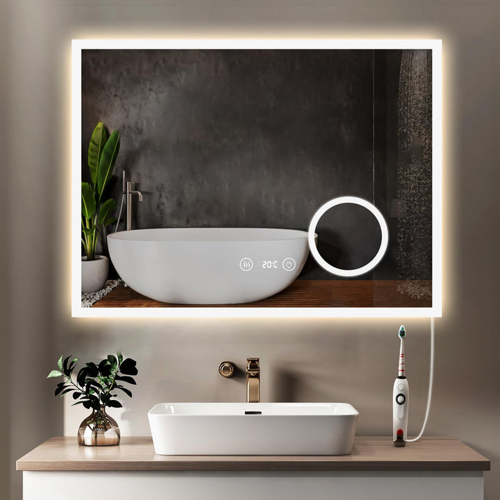YOLEO Badspiegel mit Beleuchtung, LED Spiegel Wandspiegel mit Steckdose, Badezimmerspiegel LED Besch