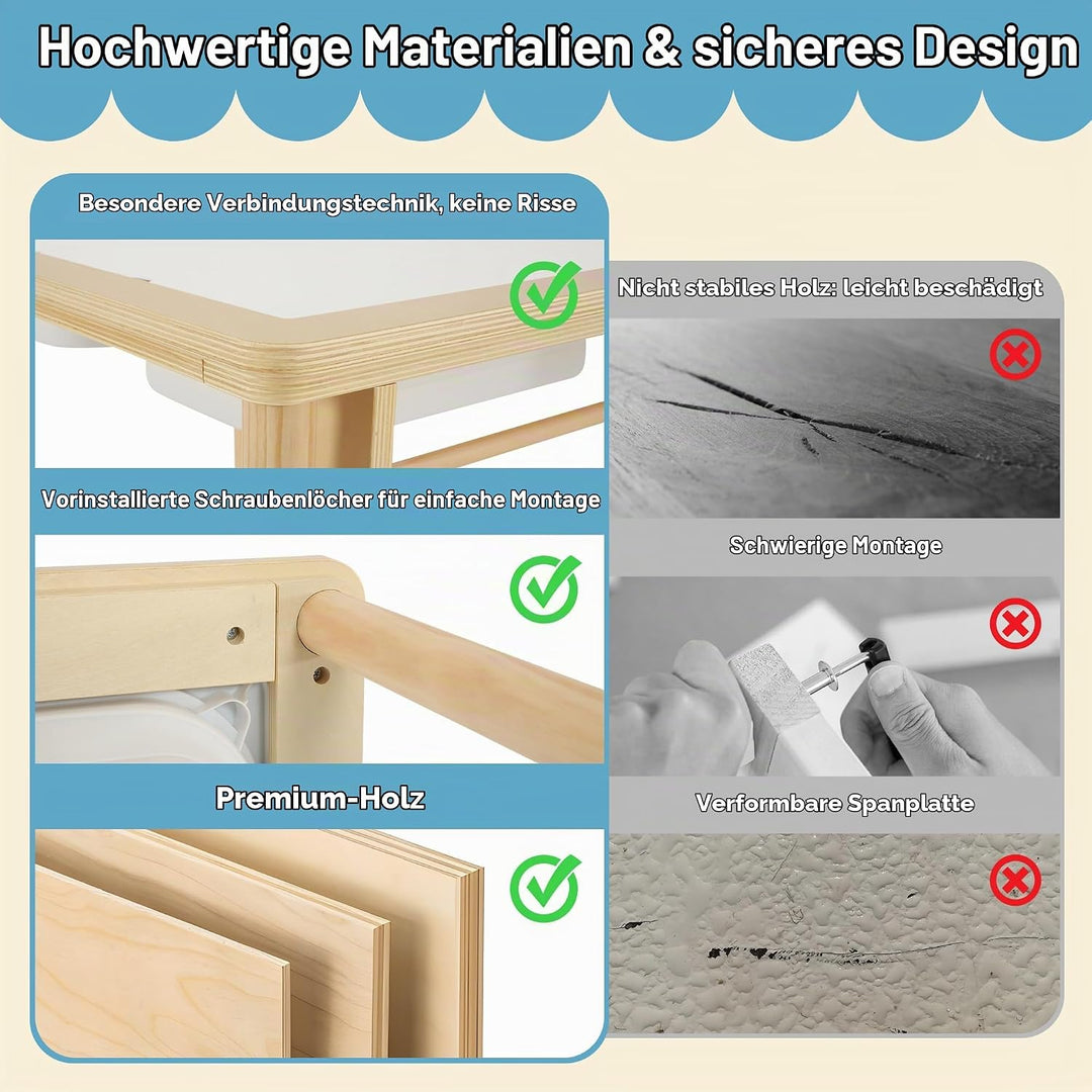 Multifunktionaler Sensoriktisch mit 2 Stühlen, Papierrolle, doppelseitiger Tafel und klappbaren Aufb