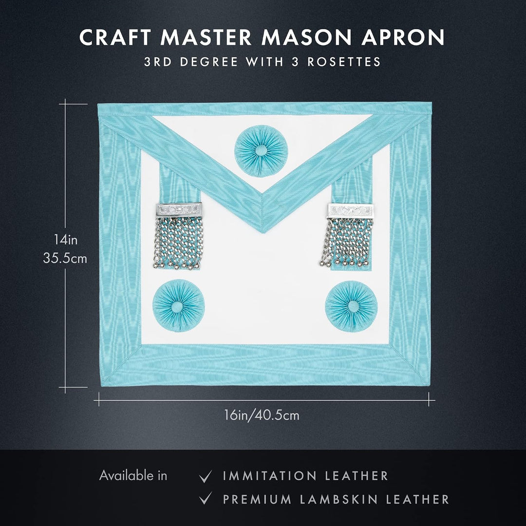 Masonic MM Handwerks-/Freimaurer-Schürze mit Insignien aus Kunstleder, hochwertig