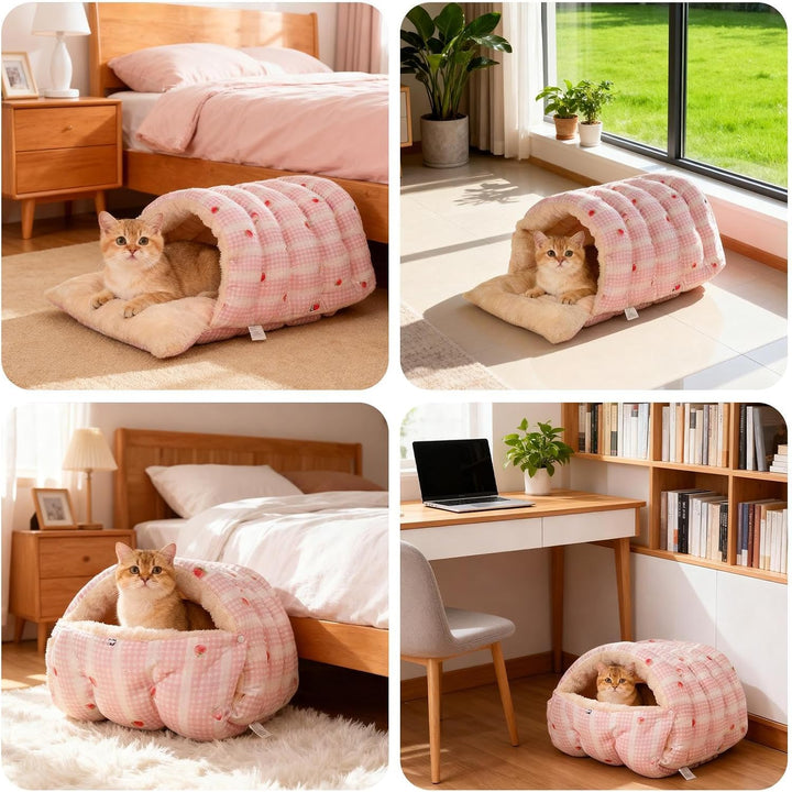 Katzenhöhle | Abnehmbar Und Waschbar Winter Schlafsack - Halb Umschlossenes Katzenbett | Für Indoor