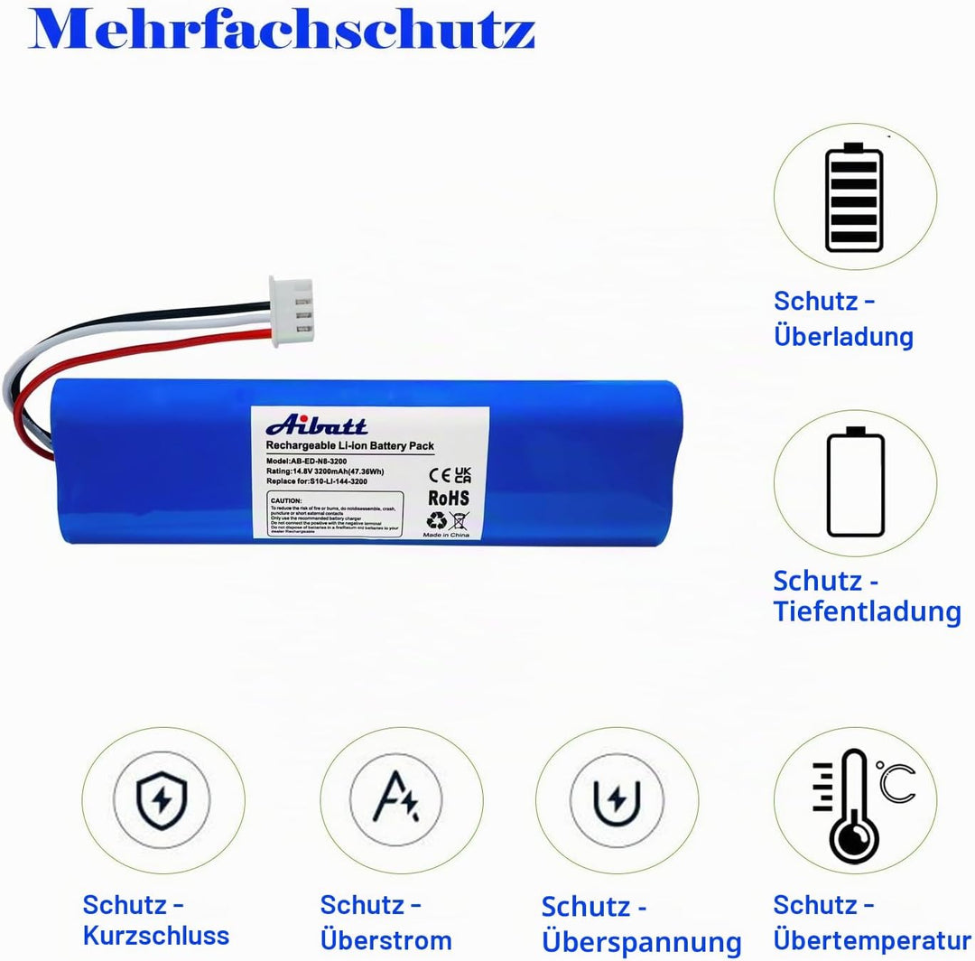 Aibatt 14.8V 3200mAh Li-Ion Akku, Ersatzakku für Ecovacs Deebot N8, Deebot N8+, Deebot N8 Pro, Deebo