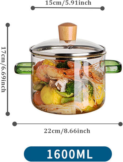 Klare Töpfe zum Kochen, Glaskochtopf, 1,6 l Doppelgriff klarer topf mikrowavierbares Glas Kochtopf H