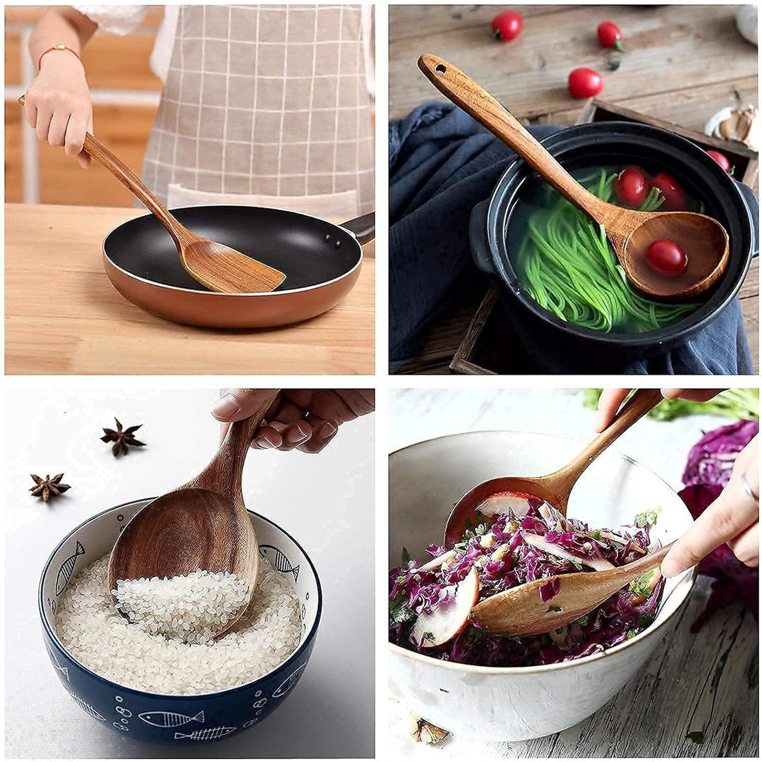 JUJOYBD Küchenutensilien Set Holz 8-tlg - Kochutensilien Set Küchenhelfer aus 100% Teak - Antihaftes