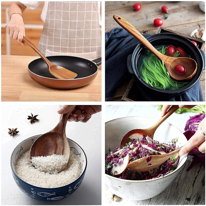 JUJOYBD Küchenutensilien Set Holz 8-tlg - Kochutensilien Set Küchenhelfer aus 100% Teak - Antihaftes