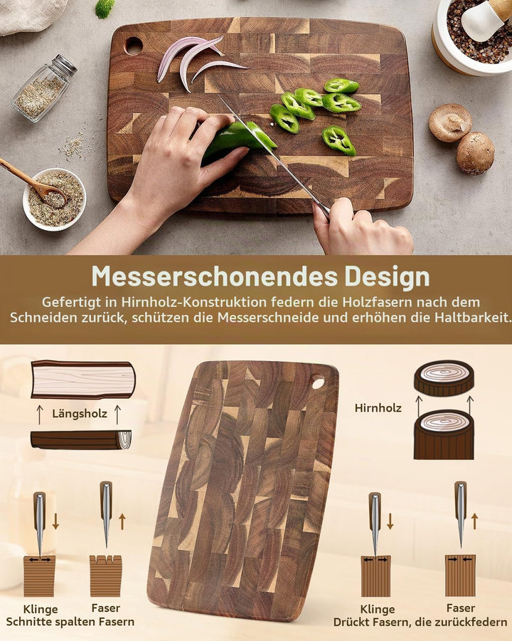 XINZUO Akazienholz Hirnholz-Schneidebrett 36 * 24 * 1,9cm Holzbrett Küche Hackbretter, Aufschnittbre