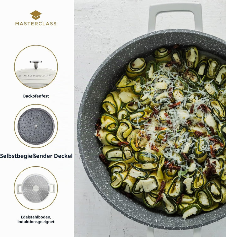 MasterClass Flache Auflaufform mit Deckel 4L/28 cm, leichter Aluminiumguss, induktions- und backofen