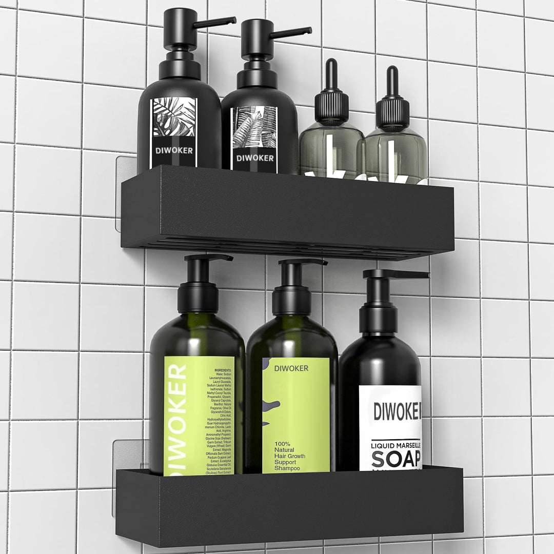 Duschablage Ohne Bohren - Duschregal Badezimmer Organizer Shampoo Halterung für Dusche Schwarz, 2 St