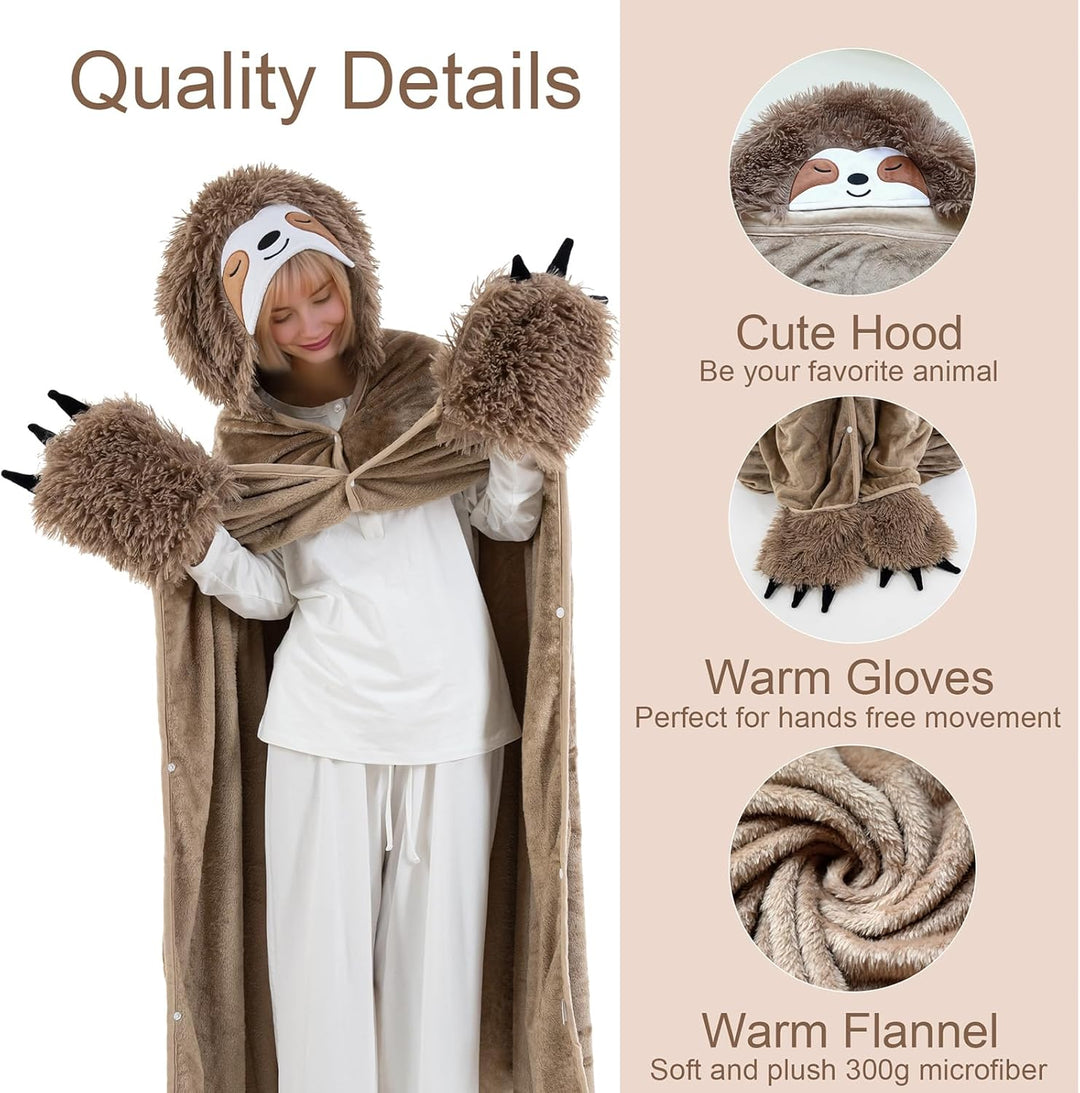 SQEQE Tragbare Decken mit Kapuze und Handschuhen Hoodie Decke Sofadecke Cartoon Kuscheldecke für Dam