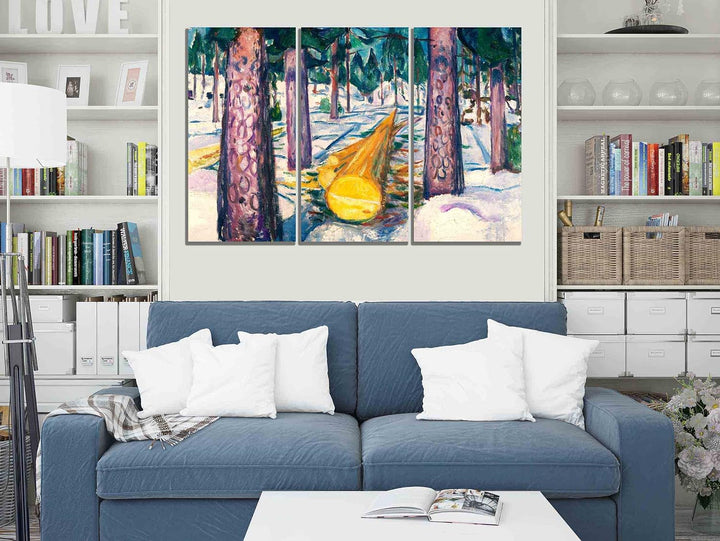 The Yellow Log von Edvard Munch Prints Leinwandbild, moderne Bilder, 3-teilig, gerahmtes Kunstwerk f