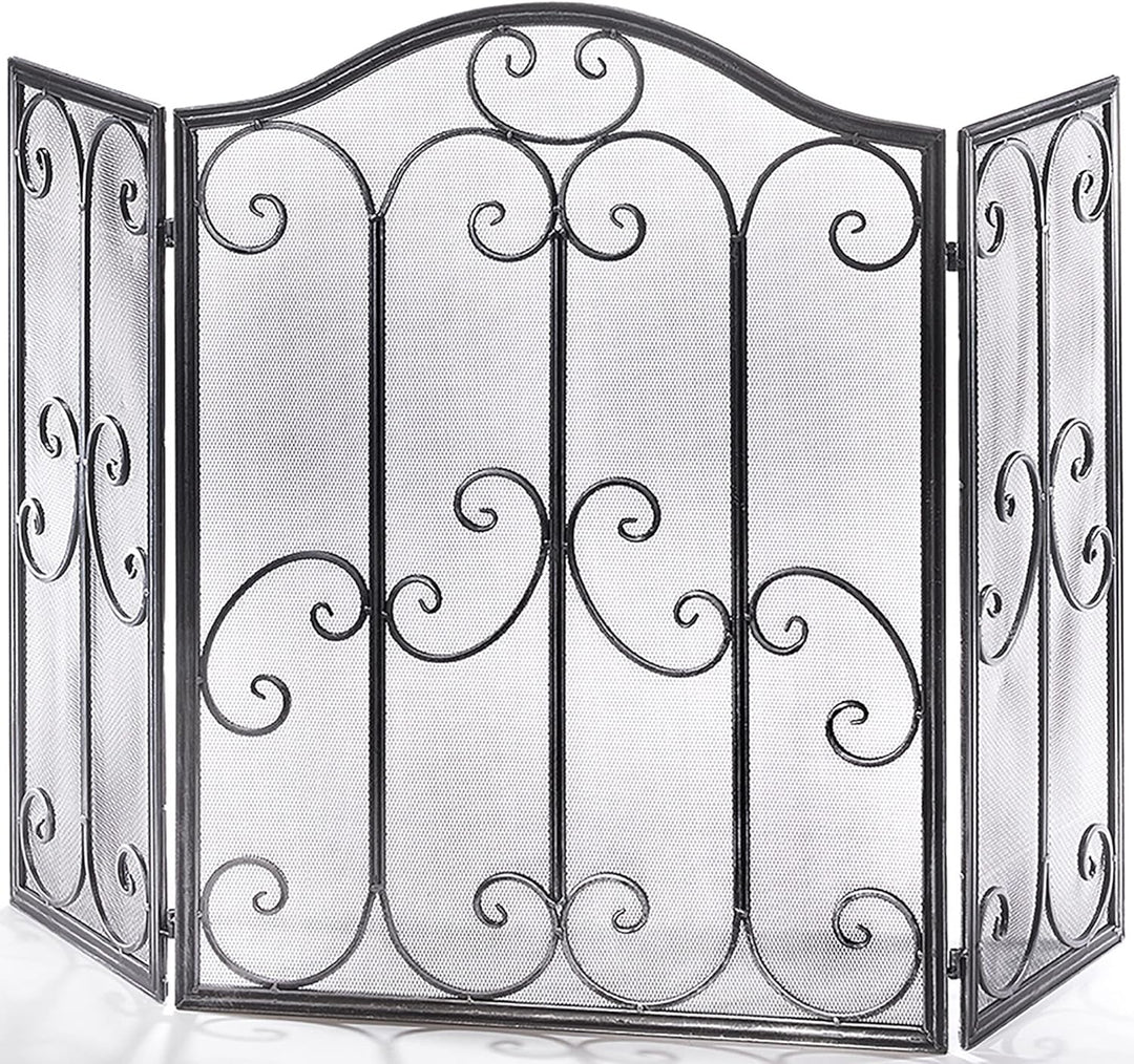 Kaminschutzgitter Funkenschutz aus Metall schwarz Silber gebürstet 85 cm