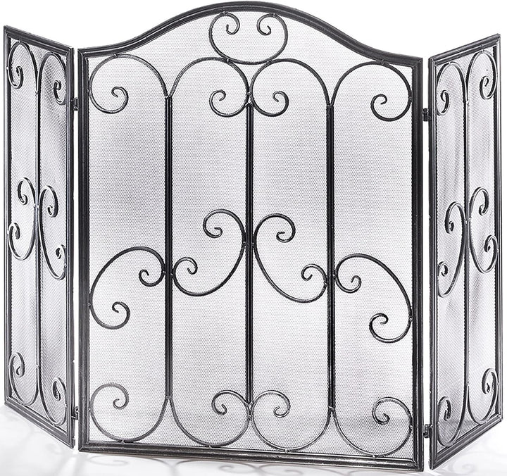 Kaminschutzgitter Funkenschutz aus Metall schwarz Silber gebürstet 85 cm