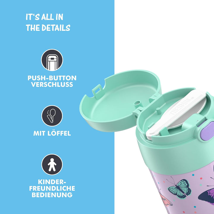 RMOVR THERMOS kids FUNTAINER FOOD JAR 0,30l, butterflies, Thermobehälter für Essen mit Löffel für Ki