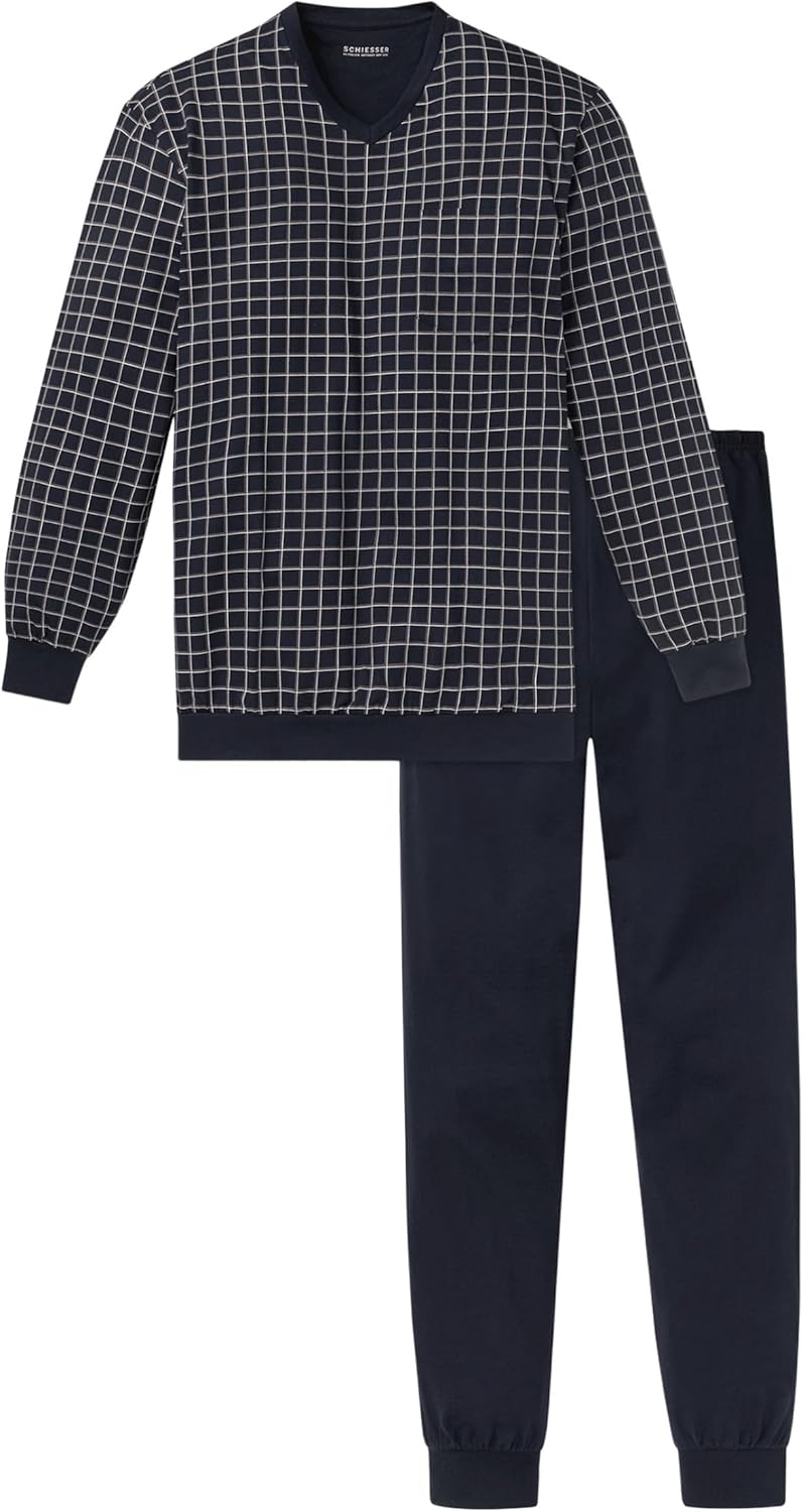 Schiesser Herren Schlafanzug lang mit Bündchen - Nightwear Set 64 Dunkelblau_159618, 64 Dunkelblau_1