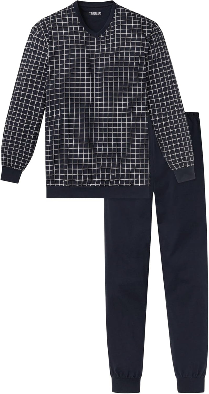 Schiesser Herren Schlafanzug lang mit Bündchen - Nightwear Set 64 Dunkelblau_159618, 64 Dunkelblau_1