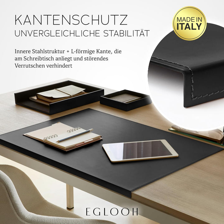 Eglooh - Calliope - Schreibtischunterlage Leder Schwarz mit Kantenschutz cm 50x35 - Gewinkelte Schre