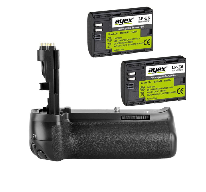 ayex Batteriegriff Kompatibel mit Canon EOS 70D 80D & 90D + 2 x LP-E6N Akku Powerpack mit Hochformat