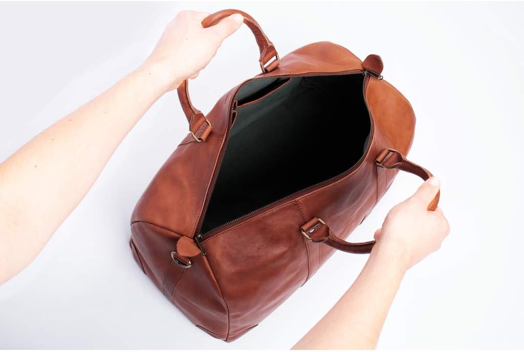 HOLZRICHTER Berlin - Weekender aus Leder für Herren (No 8-1), Reisetasche 27x50x25 cm, Handgefertigt
