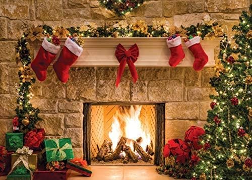AIIKES 10x8FT Frohe Weihnachten Hintergrund Baumsocken Geschenk Familienfeier Ornamente Hintergrund