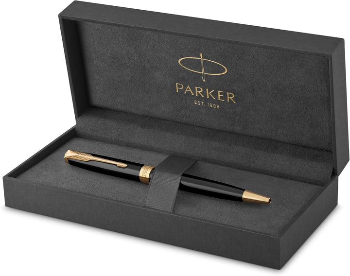 Parker Sonnet Kugelschreiber | Schwarze Lackierung mit Goldzierteilen | Mittlere Spitze | schwarze T