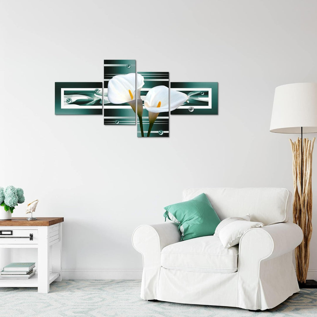 Runa Art Bild Modern Blumen Calla - Made in Germany - Wandbilder Abstrakt Türkis Weiss 4 Teilig 2026