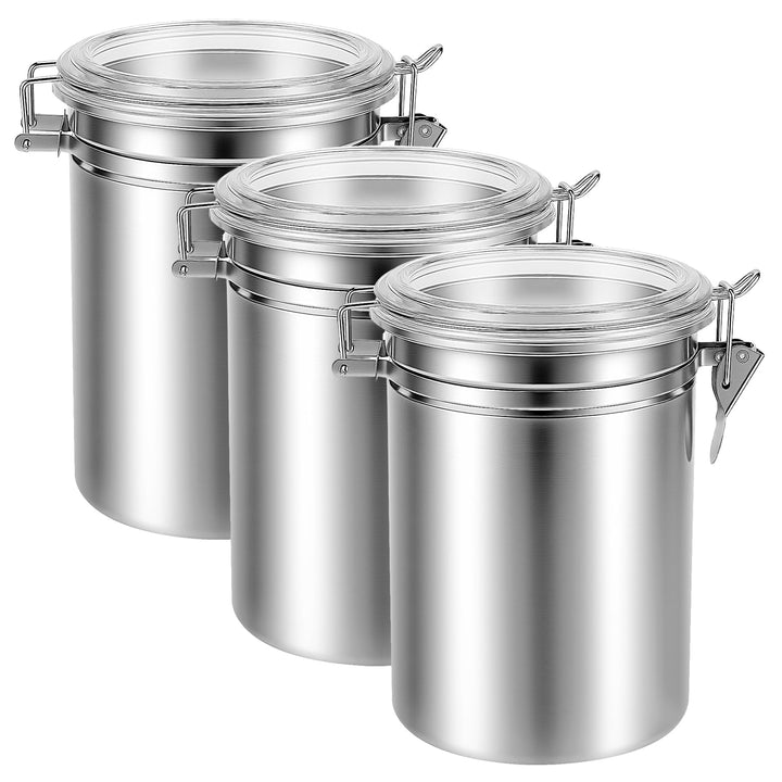 FUNSUEI 3er Set Kaffeedose Edelstahl 1800 ml, Kaffeebehälter Luftdicht mit Transparente Dekel, 12,5