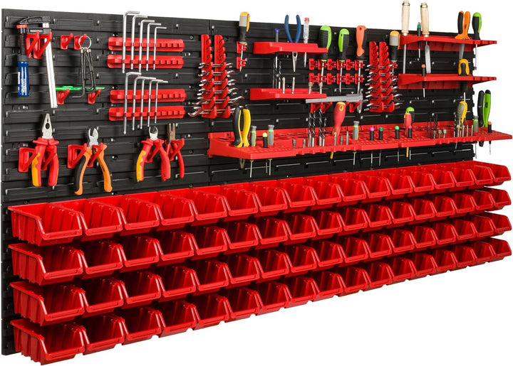 Lagersystem Werkstattregal | 172 x 78 cm | 68 stck. Box | Wandregal mit Werkzeughalterungen und Stap