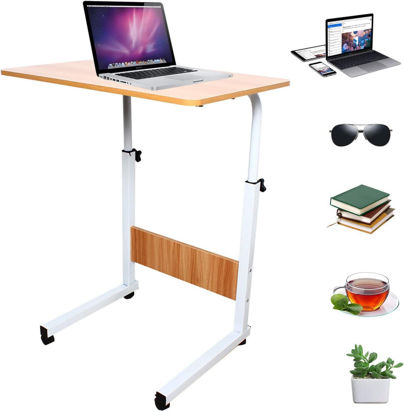 SHZICMY Beistelltisch, C-Form Sofatisch mit Rollen 70-90cm Höhenverstellbar mobiler Kaffeetisch Lapt