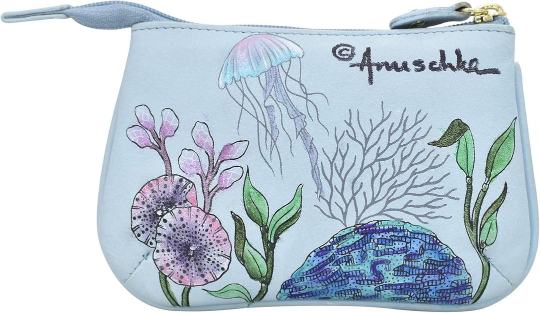 Anuschka Damen Leder Münzgeldbörse - Echtes Weichleder - Handbemalt Original Kunst Underwater Beauty