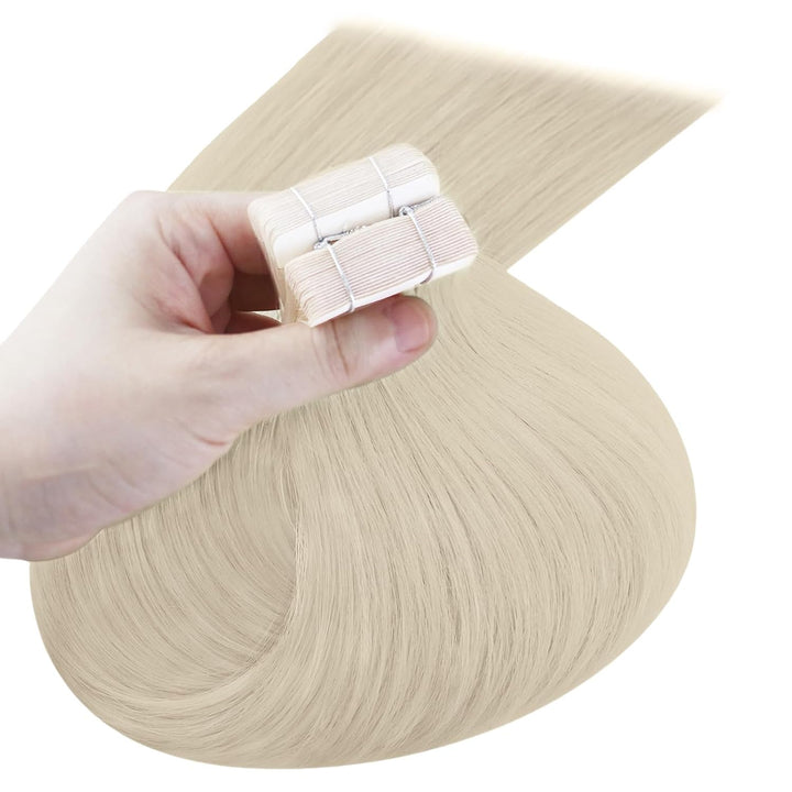 YoungSee Tape in Extensions Echthaar Platinblond,Echthaar Extensions Tape Blond,Tape-in Hair Extensi