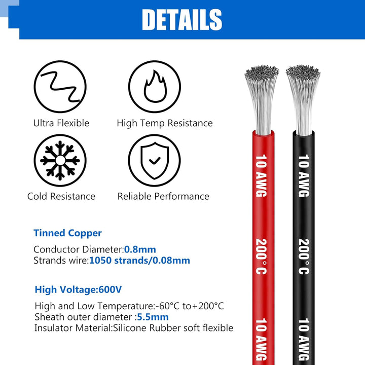 5,26 mm² Silikon Elektronik Kabe,Silikon Elektrischer Draht Kabel-HuLuWa 10 AWG Silikon Draht 5,2Met
