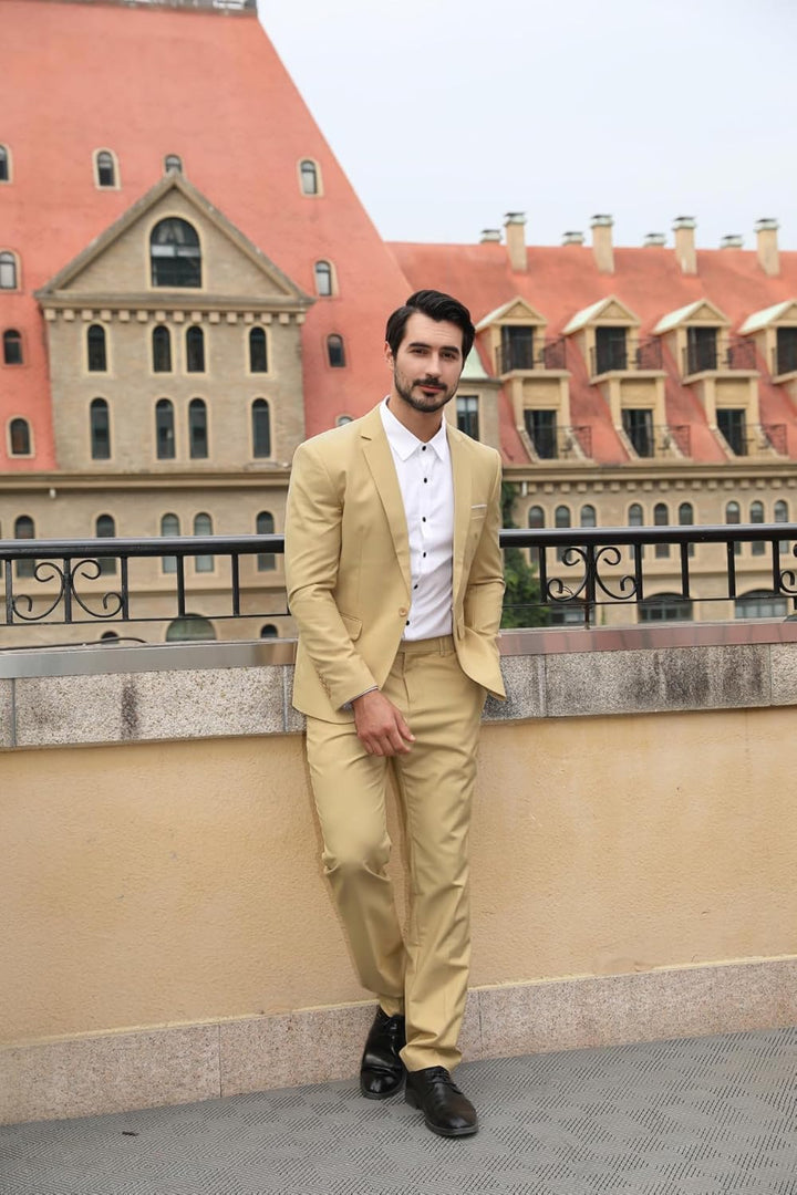 Anzug Herren Slim Fit 3 Teilig Anzüge Herrenanzug Sakko für Hochzeit Business M Beige, M Beige
