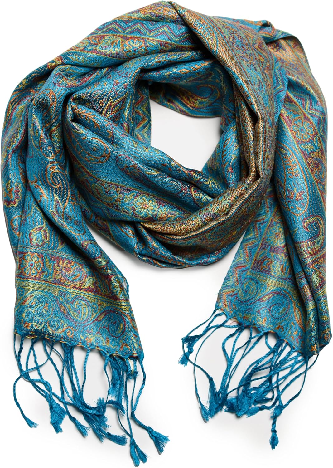 ufash Pashmina 100% Seidenschal aus Indien für Damen & Herren, Paisley Muster, 160 x 35 cm - Schal a