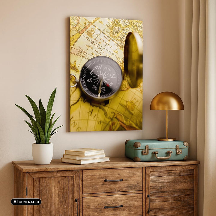 Bilder auf Leinwand 55x100cm Leinwandbild mit Rahmen Abstrakt kommunikation kompass erde Gross Wandd