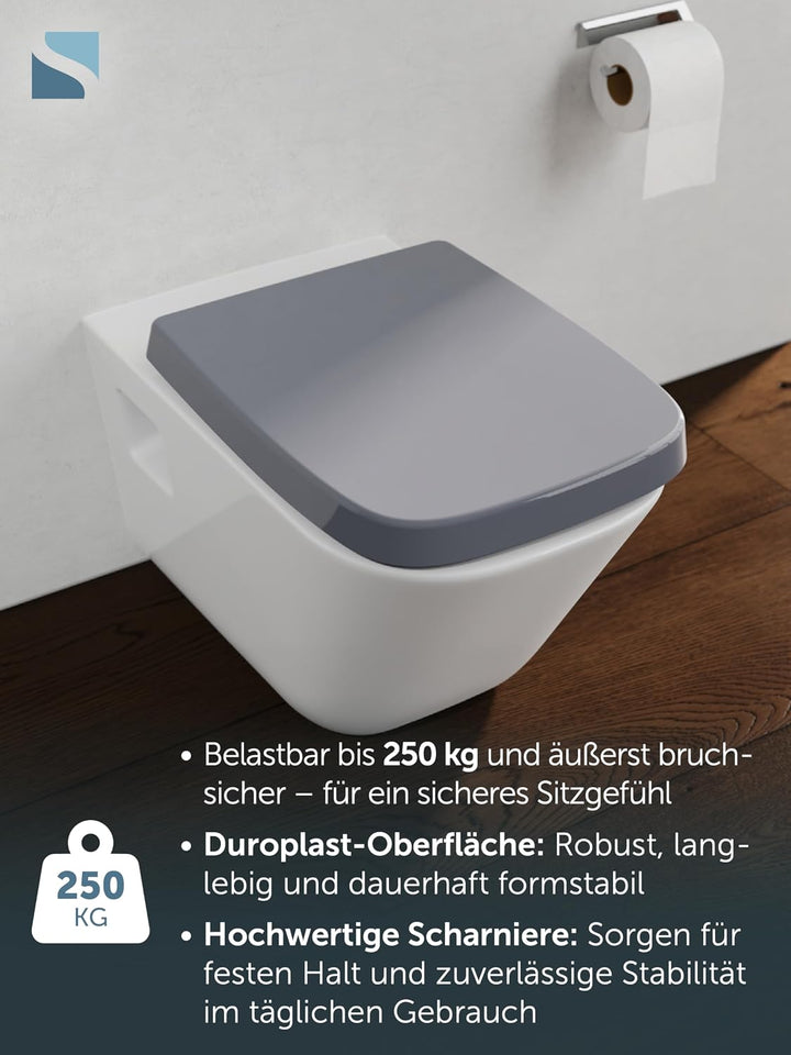SCHÜTTE WC-Sitz Eckig (E-Form) | Passgenau für Keramag Renova Nr. 1 Plan | 5 Jahre Garantie & 250 kg