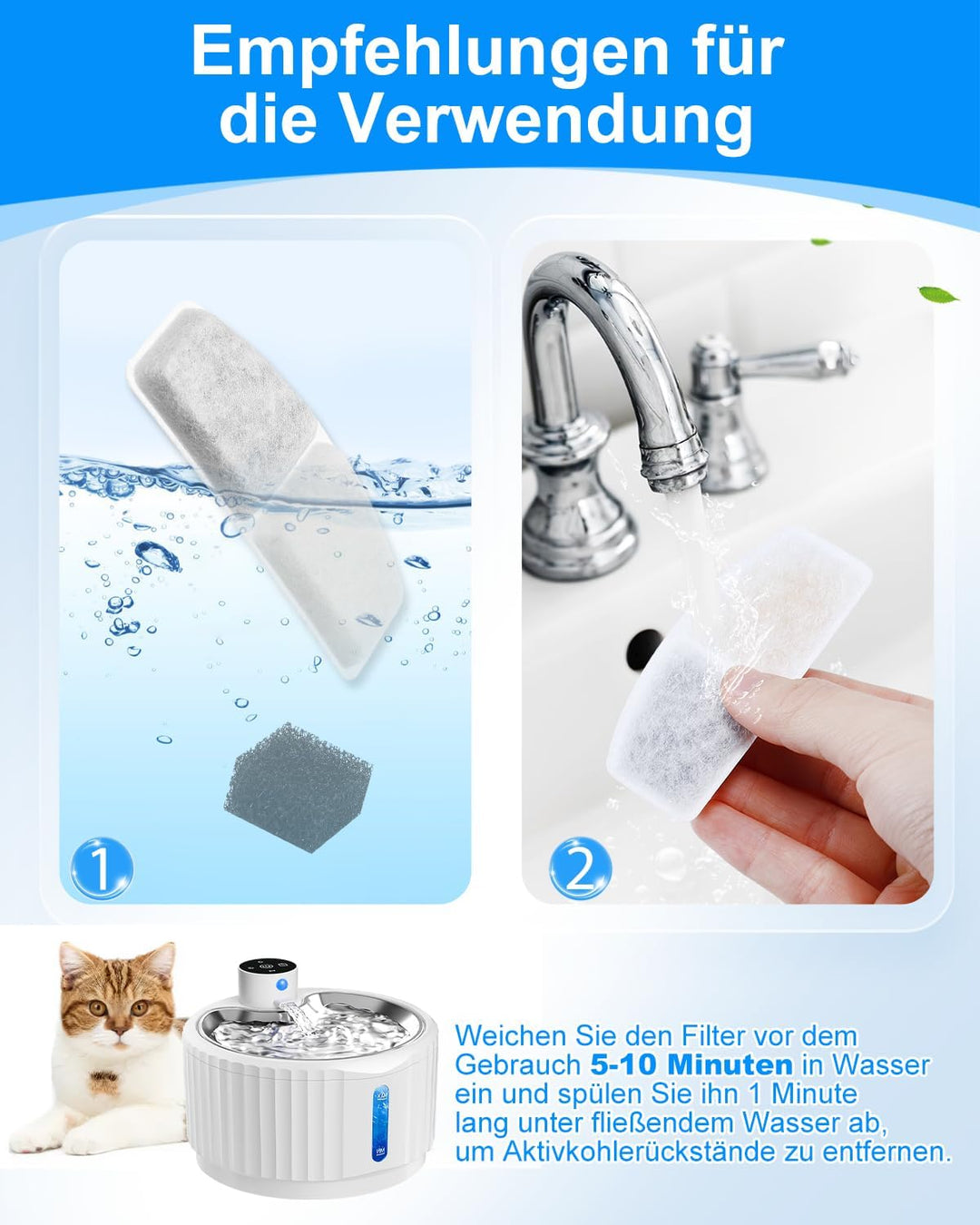 Haliya 24 Stück Ersatzfilter für TOPPLEE 2.8L Trinkbrunnen für Katze Kabellos, Katzen Trinkbrunnenfi