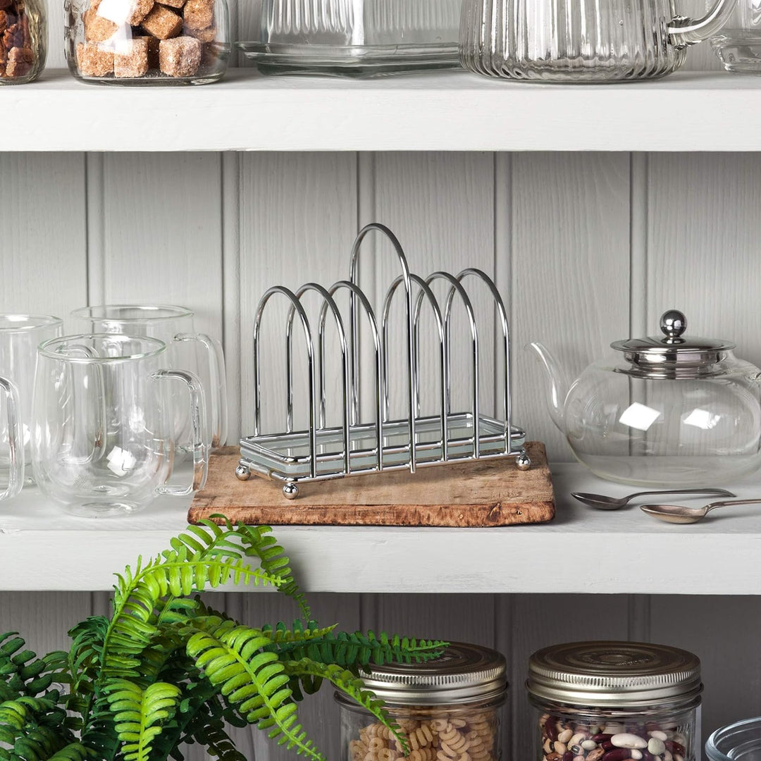 Kilo BA87 Toastständer aus Chrom mit 6 Scheiben im Art-Deco-Design mit mattiertem Glasboden, Kugelfü