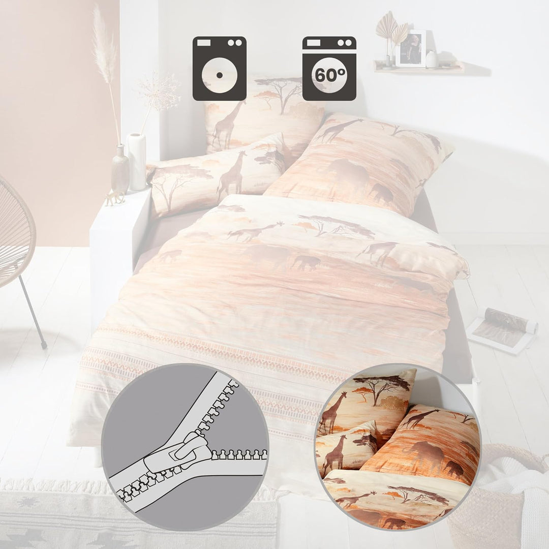 Erwin Müller Bettwäsche Mako-Satin braun-beige Grösse 135x200 cm (40x80 cm)