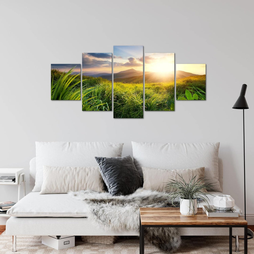 Runa Art Wandbilder Sonnenaufgang Landschaft 5 Teilig Bild auf Vlies Leinwand Deko Schlafzimmer Wohn