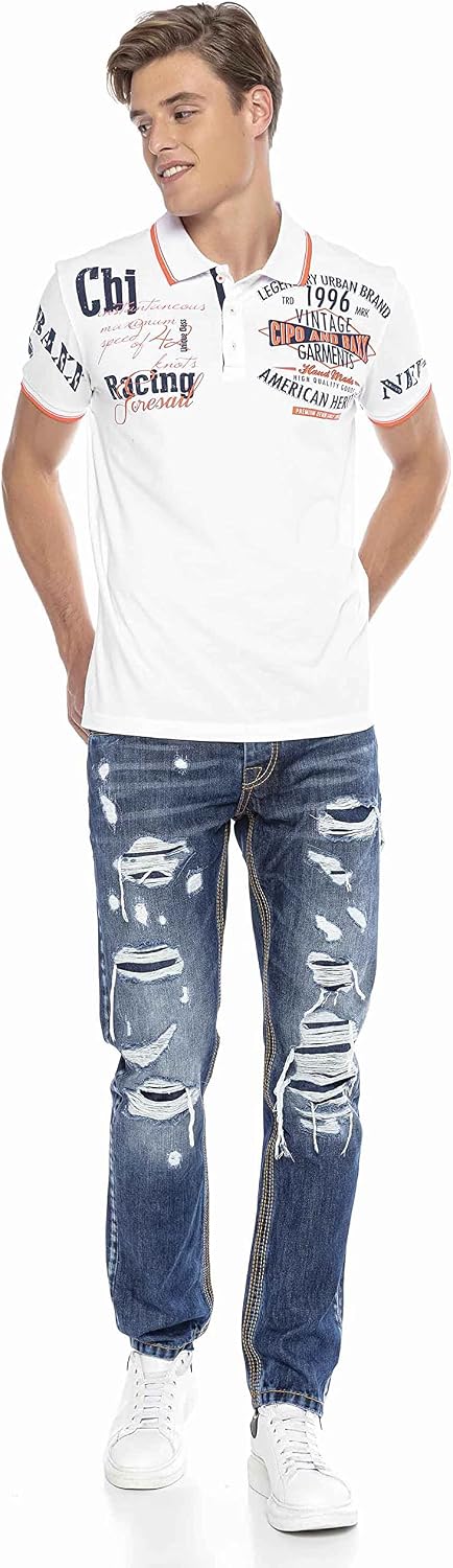 Cipo &amp; Baxx Herren Jeans &amp; Freizeithose | Used Look, Ziernähte, Logo Stickerei, Kontrastnähten, Bike