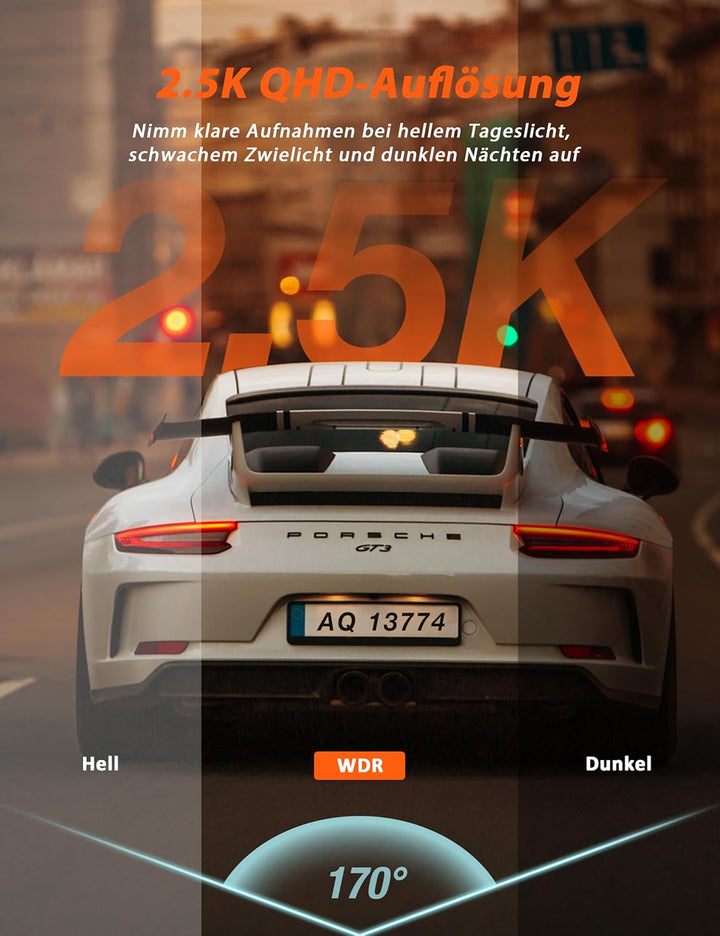 iZEEKER 2,5K Dashcam WiFi Dashkamera für Autos, Mini Auto Kamera 1440P Front Dashcam mit App-Unterst