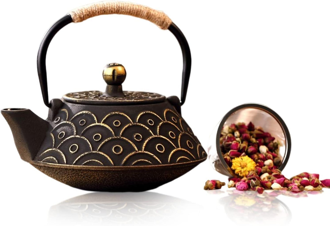 Gusseisen Teekanne mit Infuser, 800ml Teekessel für losen Tee, Asiatisches Teekannen für Herdplatten