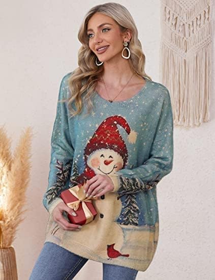 Janein Damen Pullover Oversize Lang Strickpullover Herbst Winter Rundhals Sweater mit Blumenmuster W