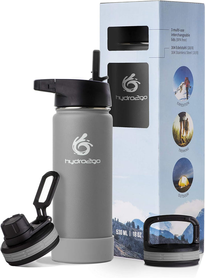 hydro2go ® Trinkflasche aus Edelstahl 500 ml / 0.5 Liter - für Kinder, Schule, Sport, Fitness & Outd