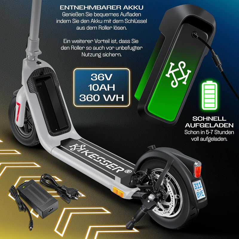 KESSER E-Scooter mit Strassenzulassung 40km Reichweite Faltbarer Elektro 36V / 10 Ah Batterie Roller