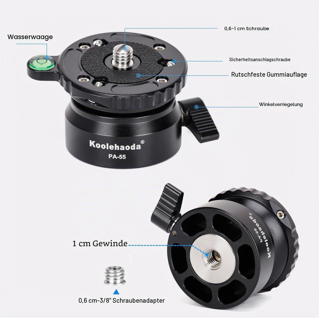 Koolehaoda PA-55 Stativ Nivellierbasis Leveling Base +/- 15 Grad Präzisionseinstellung mit 1/4 Zoll