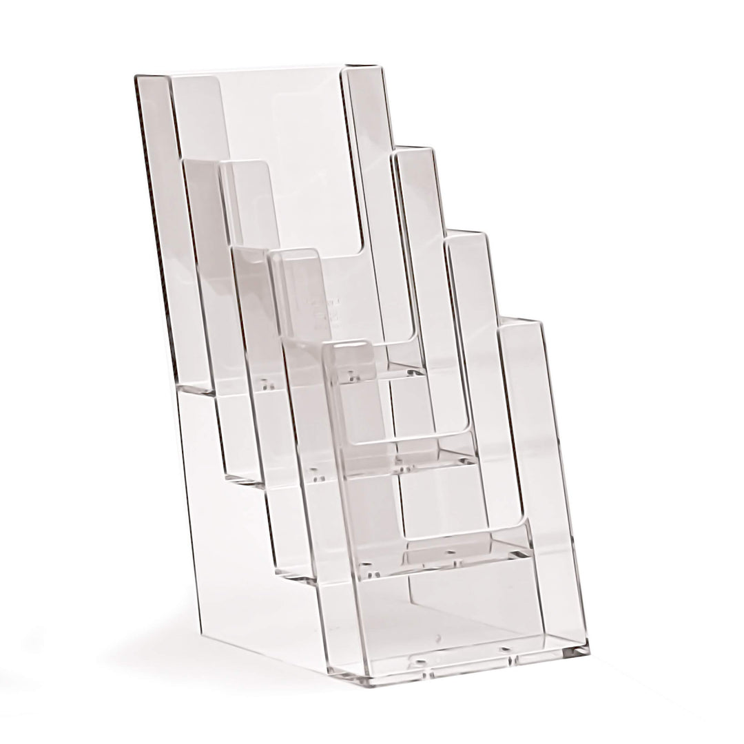 4 4C110 Stück taymar Prospektständer, Flyerhalter, DIN Lang (10.5 × 21 cm) mit 4 Etagen, transparent